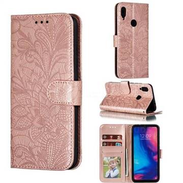 Intricate Embossing Lace Jasmine Flower Leather Wallet Case for Xiaomi Mi Redmi Note 7 / Note 7 Pro - Rose Gold