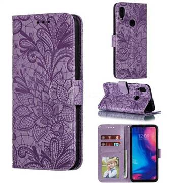 Intricate Embossing Lace Jasmine Flower Leather Wallet Case for Xiaomi Mi Redmi Note 7 / Note 7 Pro - Purple