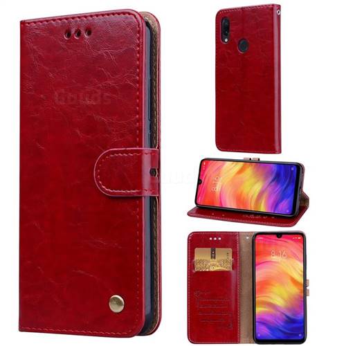 Luxury Retro Oil Wax PU Leather Wallet Phone Case for Xiaomi Mi Redmi Note 7 / Note 7 Pro - Brown Red
