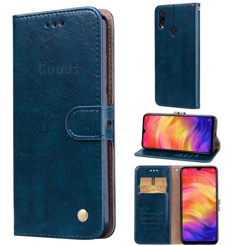 Luxury Retro Oil Wax PU Leather Wallet Phone Case for Xiaomi Mi Redmi Note 7 / Note 7 Pro - Sapphire