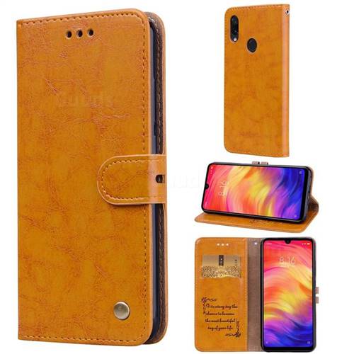 Luxury Retro Oil Wax PU Leather Wallet Phone Case for Xiaomi Mi Redmi Note 7 / Note 7 Pro - Orange Yellow