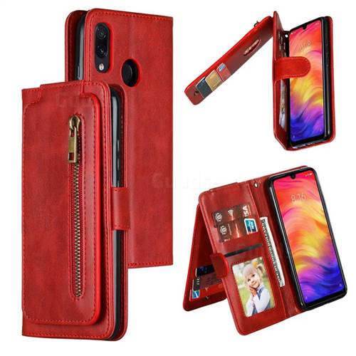 Multifunction 9 Cards Leather Zipper Wallet Phone Case for Xiaomi Mi Redmi Note 7 / Note 7 Pro - Red