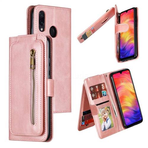 Multifunction 9 Cards Leather Zipper Wallet Phone Case for Xiaomi Mi Redmi Note 7 / Note 7 Pro - Rose Gold