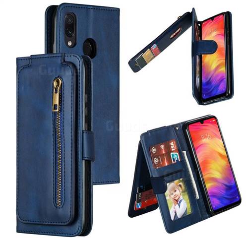 Multifunction 9 Cards Leather Zipper Wallet Phone Case for Xiaomi Mi Redmi Note 7 / Note 7 Pro - Blue
