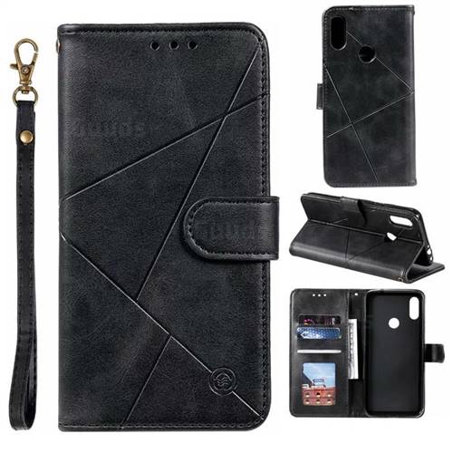 Embossing Geometric Leather Wallet Case for Xiaomi Mi Redmi Note 7 / Note 7 Pro - Black