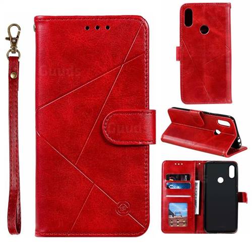 Embossing Geometric Leather Wallet Case for Xiaomi Mi Redmi Note 7 / Note 7 Pro - Red