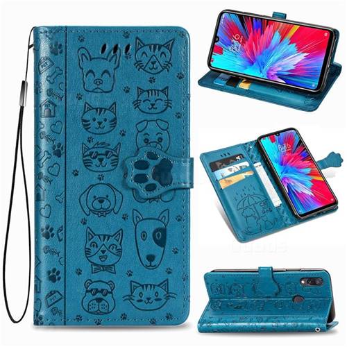 Embossing Dog Paw Kitten and Puppy Leather Wallet Case for Xiaomi Mi Redmi Note 7 / Note 7 Pro - Blue
