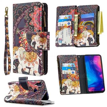 Totem Flower Elephant Binfen Color BF03 Retro Zipper Leather Wallet Phone Case for Xiaomi Mi Redmi Note 7 / Note 7 Pro