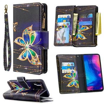 Golden Shining Butterfly Binfen Color BF03 Retro Zipper Leather Wallet Phone Case for Xiaomi Mi Redmi Note 7 / Note 7 Pro