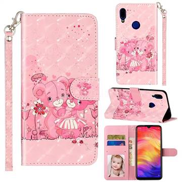 Pink Bear 3D Leather Phone Holster Wallet Case for Xiaomi Mi Redmi Note 7 / Note 7 Pro