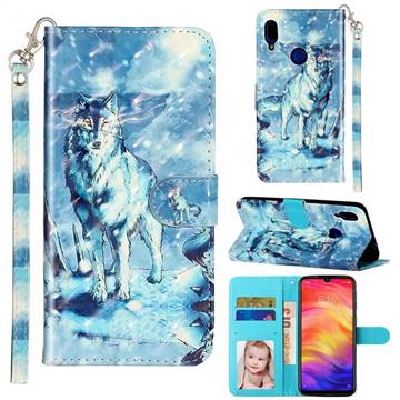 Snow Wolf 3D Leather Phone Holster Wallet Case for Xiaomi Mi Redmi Note 7 / Note 7 Pro