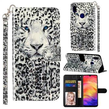 White Leopard 3D Leather Phone Holster Wallet Case for Xiaomi Mi Redmi Note 7 / Note 7 Pro