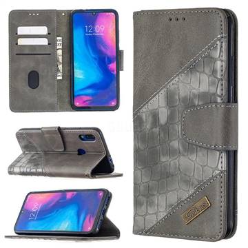 BinfenColor BF04 Color Block Stitching Crocodile Leather Case Cover for Xiaomi Mi Redmi Note 7 / Note 7 Pro - Gray