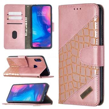 BinfenColor BF04 Color Block Stitching Crocodile Leather Case Cover for Xiaomi Mi Redmi Note 7 / Note 7 Pro - Rose Gold