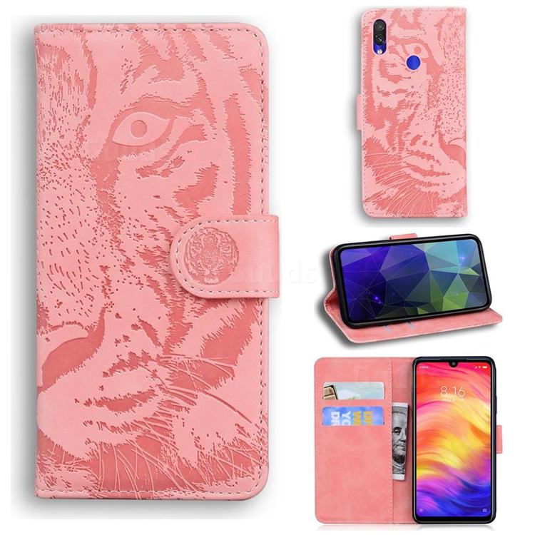 Intricate Embossing Tiger Face Leather Wallet Case for Xiaomi Mi Redmi Note 7 / Note 7 Pro - Pink