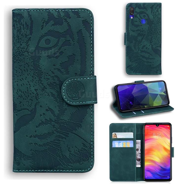 Intricate Embossing Tiger Face Leather Wallet Case for Xiaomi Mi Redmi Note 7 / Note 7 Pro - Green