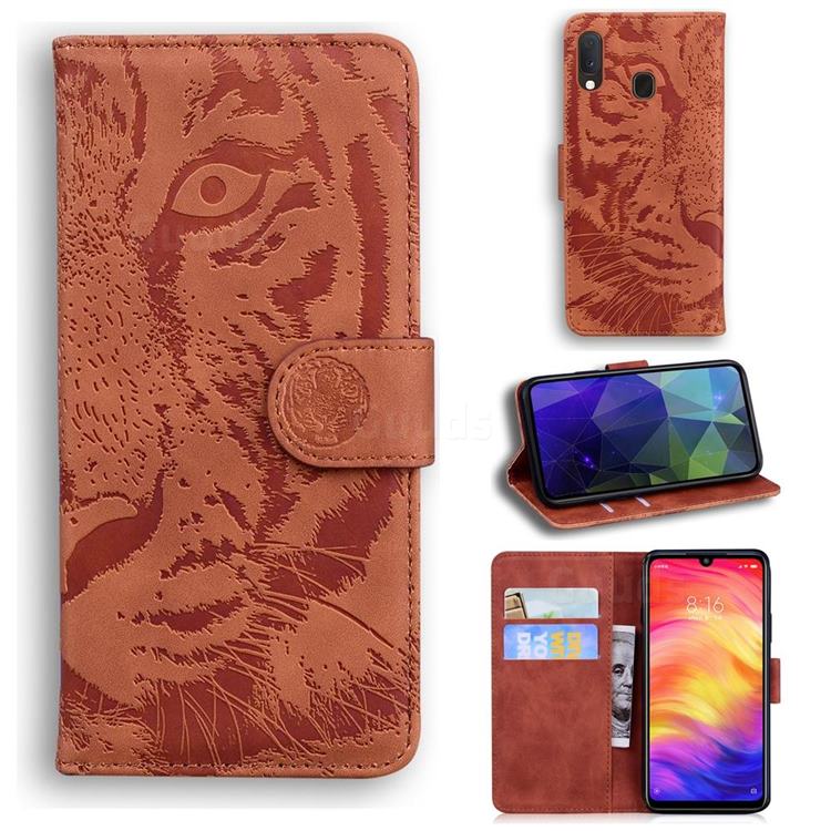 Intricate Embossing Tiger Face Leather Wallet Case for Xiaomi Mi Redmi Note 7 / Note 7 Pro - Brown