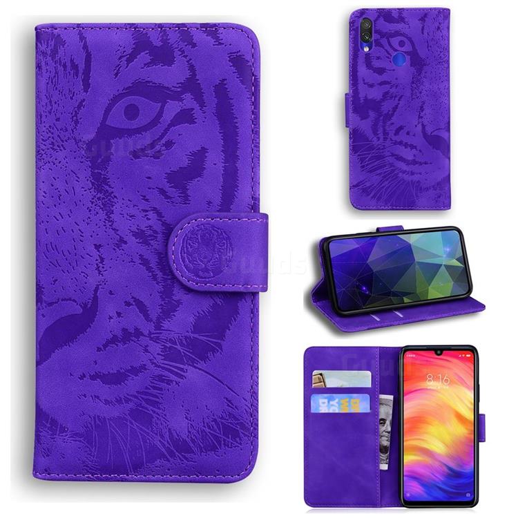 Intricate Embossing Tiger Face Leather Wallet Case for Xiaomi Mi Redmi Note 7 / Note 7 Pro - Purple