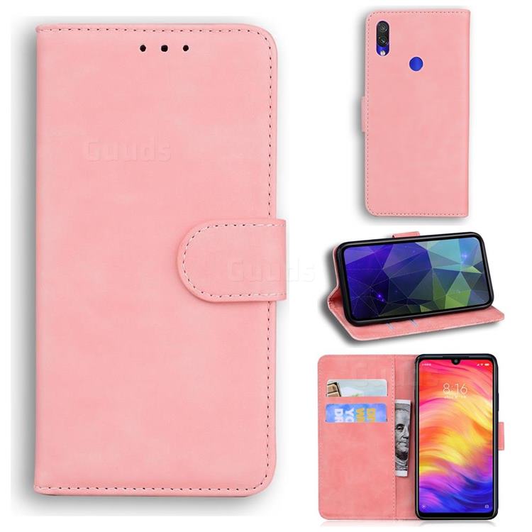 Retro Classic Skin Feel Leather Wallet Phone Case for Xiaomi Mi Redmi Note 7 / Note 7 Pro - Pink