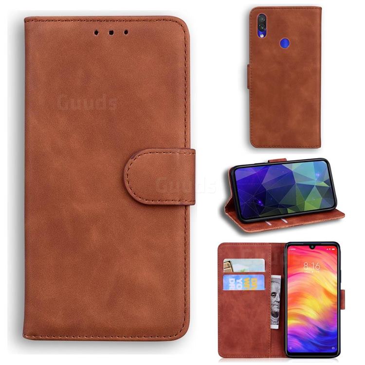 Retro Classic Skin Feel Leather Wallet Phone Case for Xiaomi Mi Redmi Note 7 / Note 7 Pro - Brown