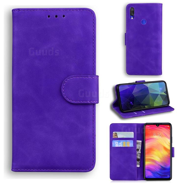 Retro Classic Skin Feel Leather Wallet Phone Case for Xiaomi Mi Redmi Note 7 / Note 7 Pro - Purple