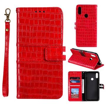 Luxury Crocodile Magnetic Leather Wallet Phone Case for Xiaomi Mi Redmi Note 7 / Note 7 Pro - Red