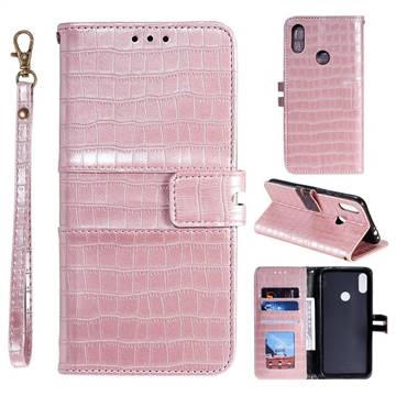 Luxury Crocodile Magnetic Leather Wallet Phone Case for Xiaomi Mi Redmi Note 7 / Note 7 Pro - Rose Gold