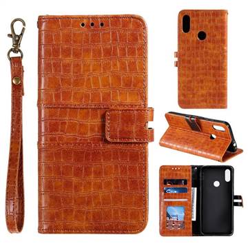 Luxury Crocodile Magnetic Leather Wallet Phone Case for Xiaomi Mi Redmi Note 7 / Note 7 Pro - Brown