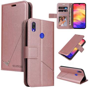 GQ.UTROBE Right Angle Silver Pendant Leather Wallet Phone Case for Xiaomi Mi Redmi Note 7 / Note 7 Pro - Rose Gold