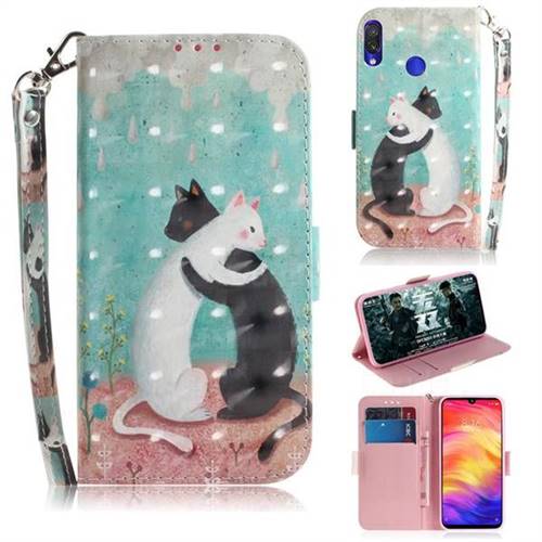 Black and White Cat 3D Painted Leather Wallet Phone Case for Xiaomi Mi Redmi Note 7S
