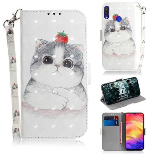 Cute Tomato Cat 3D Painted Leather Wallet Phone Case for Xiaomi Mi Redmi Note 7S