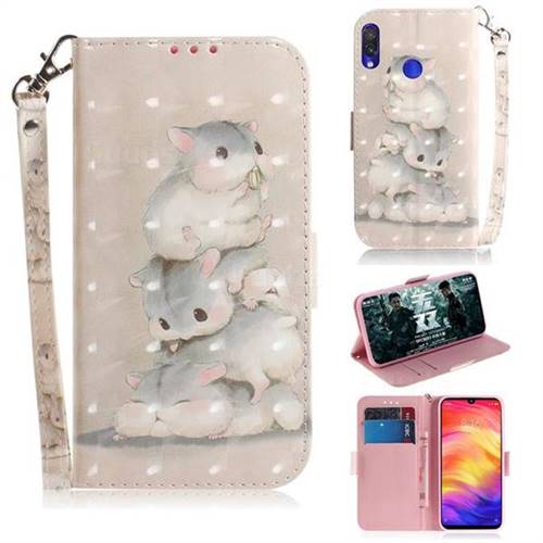 Three Squirrels 3D Painted Leather Wallet Phone Case for Xiaomi Mi Redmi Note 7S