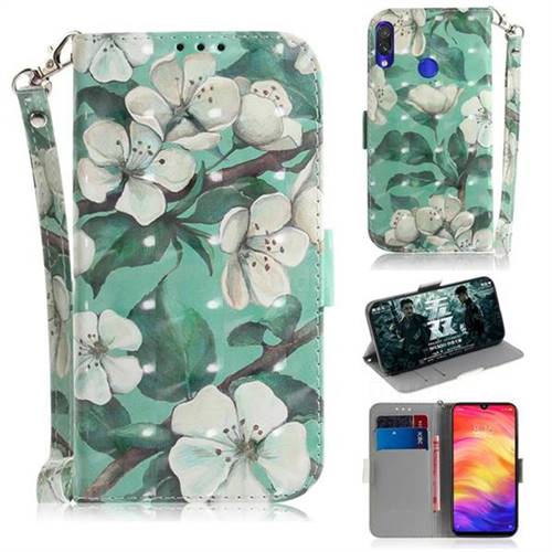 Watercolor Flower 3D Painted Leather Wallet Phone Case for Xiaomi Mi Redmi Note 7S