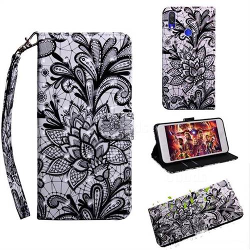 Black Lace Rose 3D Painted Leather Wallet Case for Xiaomi Mi Redmi Note 7S