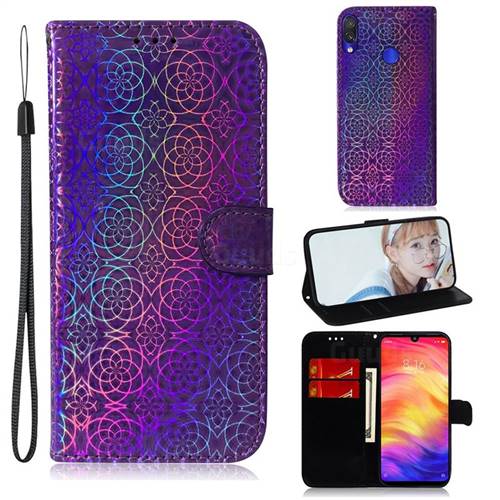 Laser Circle Shining Leather Wallet Phone Case for Xiaomi Mi Redmi Note 7S - Purple