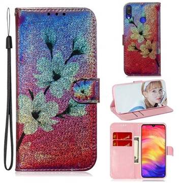 Magnolia Laser Shining Leather Wallet Phone Case for Xiaomi Mi Redmi Note 7S