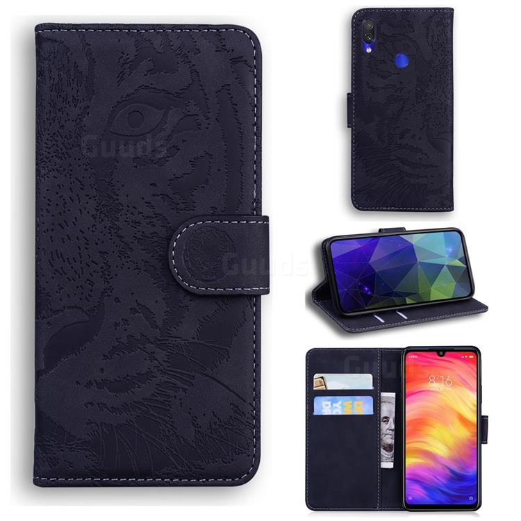 Intricate Embossing Tiger Face Leather Wallet Case for Xiaomi Mi Redmi Note 7S - Black