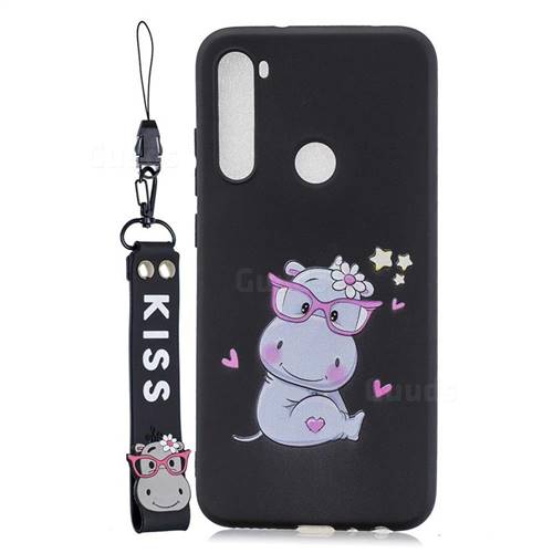 Black Flower Hippo Soft Kiss Candy Hand Strap Silicone Case for Mi Xiaomi Redmi Note 8