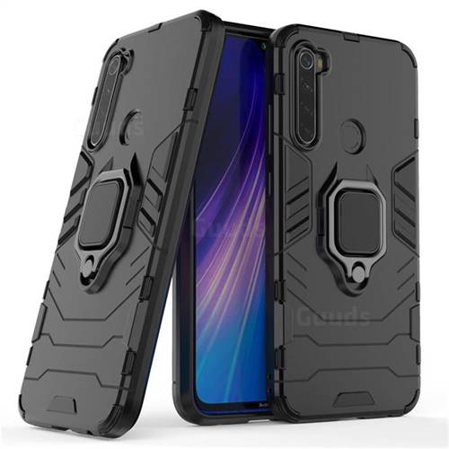 Black Panther Armor Metal Ring Grip Shockproof Dual Layer Rugged Hard Cover for Mi Xiaomi Redmi Note 8 - Black