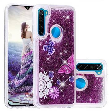 Purple Flower Butterfly Dynamic Liquid Glitter Quicksand Soft TPU Case for Mi Xiaomi Redmi Note 8