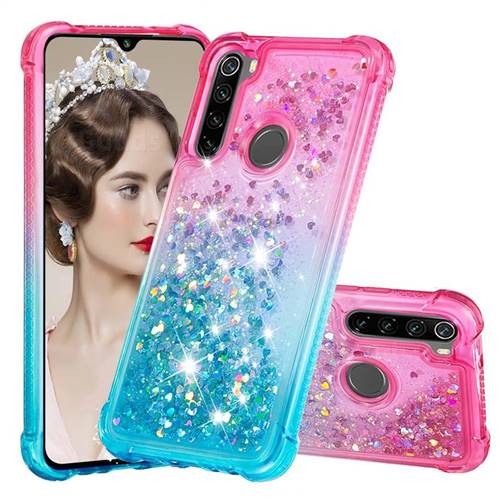 Rainbow Gradient Liquid Glitter Quicksand Sequins Phone Case for Mi Xiaomi Redmi Note 8 - Pink Blue