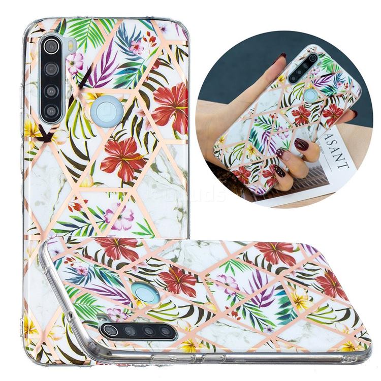Tropical Rainforest Flower Painted Marble Electroplating Protective Case for Mi Xiaomi Redmi Note 8