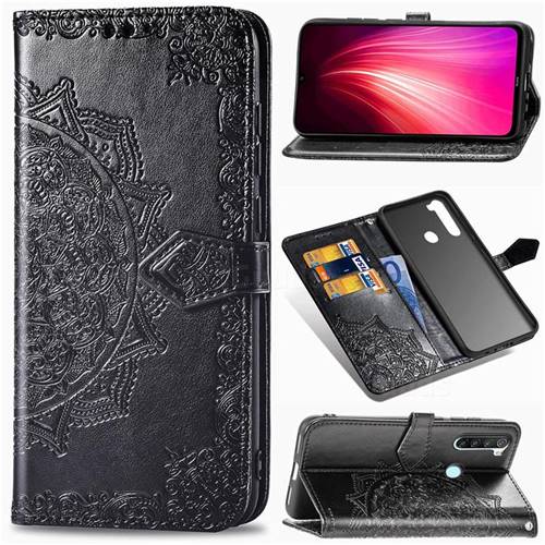 Embossing Imprint Mandala Flower Leather Wallet Case for Mi Xiaomi Redmi Note 8 - Black