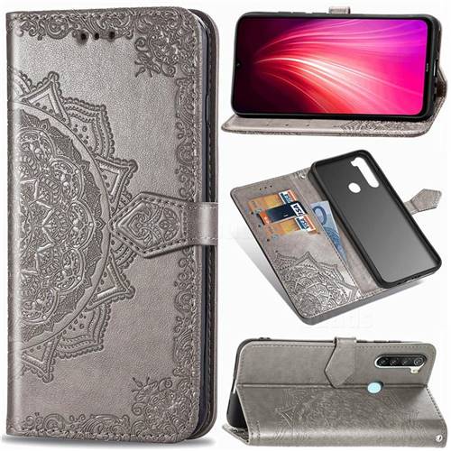 Embossing Imprint Mandala Flower Leather Wallet Case for Mi Xiaomi Redmi Note 8 - Gray