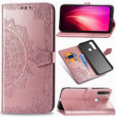 Embossing Imprint Mandala Flower Leather Wallet Case for Mi Xiaomi Redmi Note 8 - Rose Gold