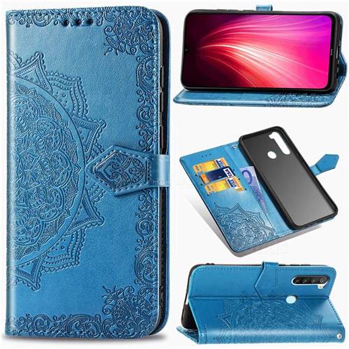 Embossing Imprint Mandala Flower Leather Wallet Case for Mi Xiaomi Redmi Note 8 - Blue