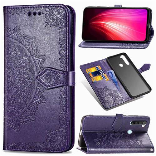 Embossing Imprint Mandala Flower Leather Wallet Case for Mi Xiaomi Redmi Note 8 - Purple