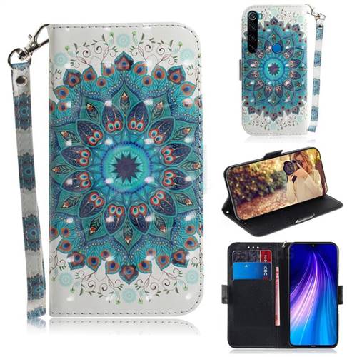 Peacock Mandala 3D Painted Leather Wallet Phone Case for Mi Xiaomi Redmi Note 8