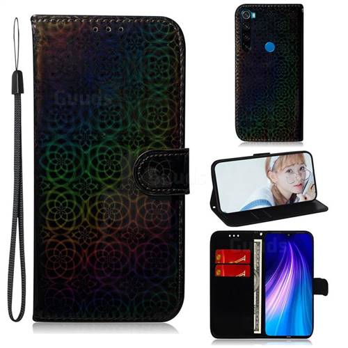 Laser Circle Shining Leather Wallet Phone Case for Mi Xiaomi Redmi Note 8 - Black