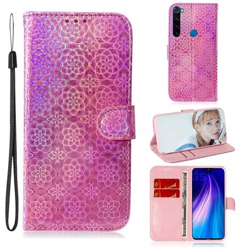 Laser Circle Shining Leather Wallet Phone Case for Mi Xiaomi Redmi Note 8 - Pink